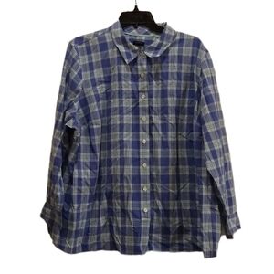 Talbots Blue Print Plaid Long Sleeve Button Down Women's Casual Shirt Size 3XP